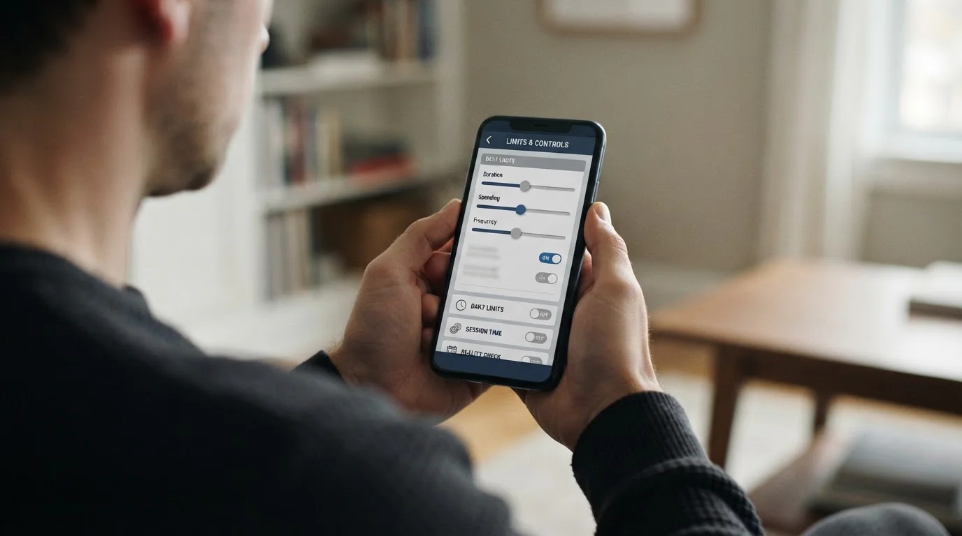 Smartphone-Bildschirm zeigt Einstellungsmenü mit Limits und Selbstausschluss-Optionen