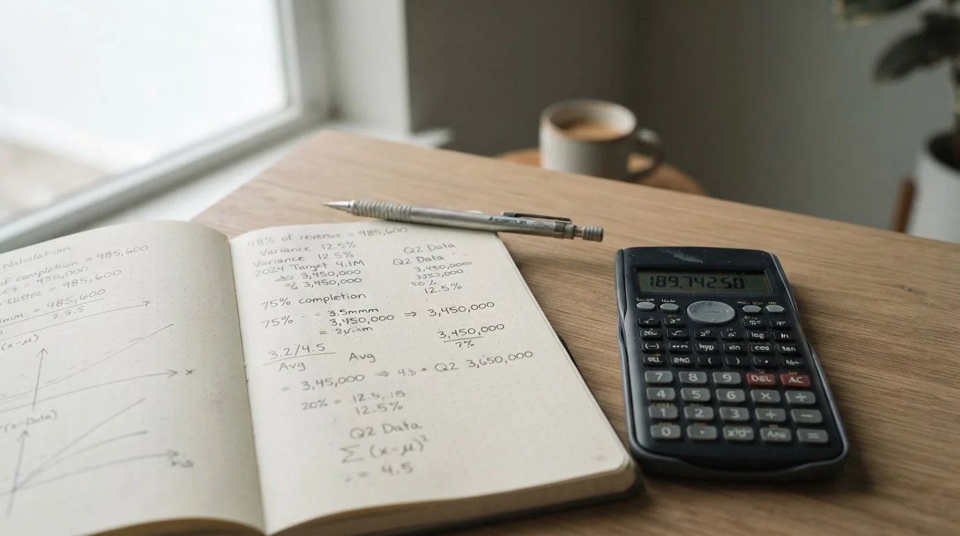 Taschenrechner und handschriftliche Berechnungen zur Bonus-Arithmetik