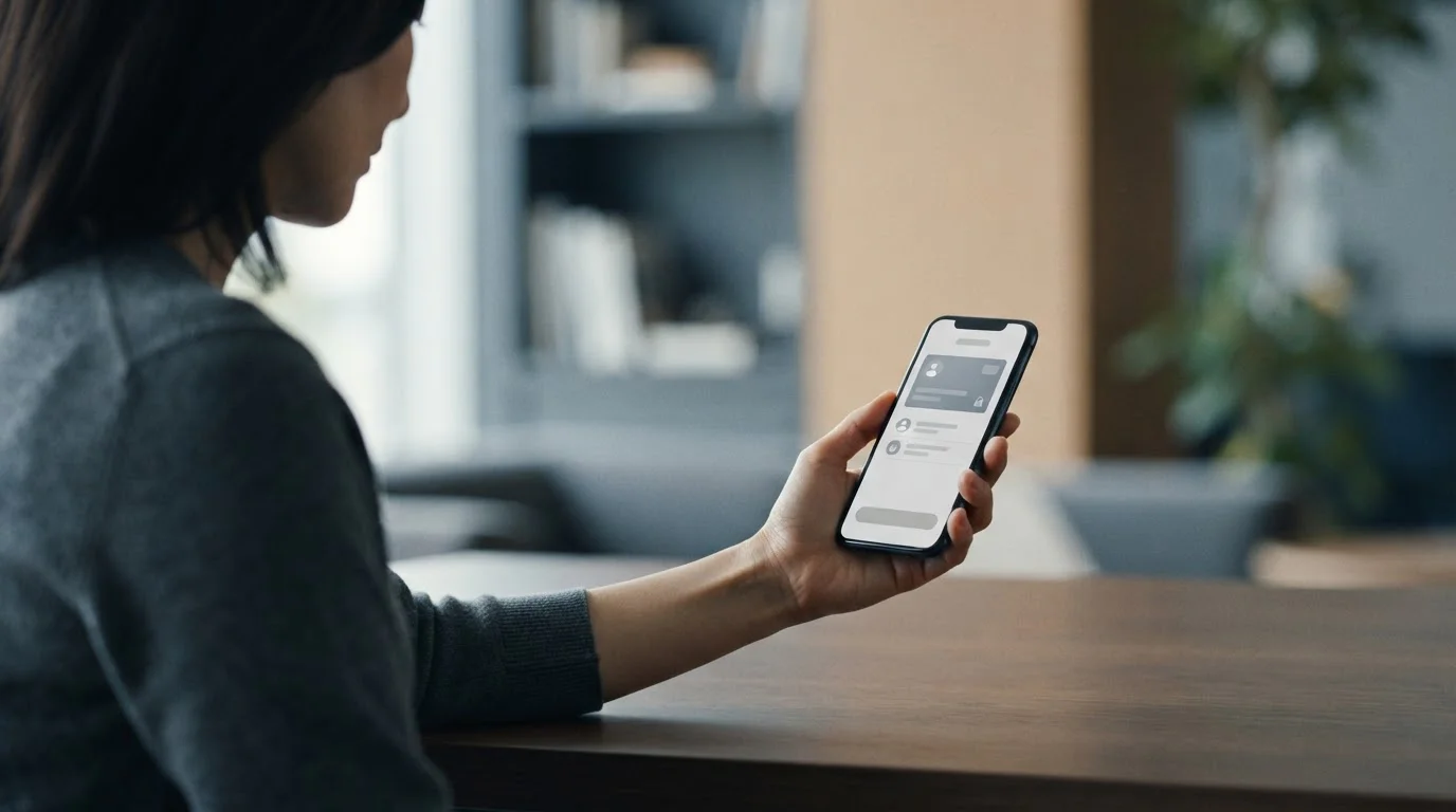 Hand tippt Zahlungsbestätigung auf Smartphone mit neutraler Zahlungsoberfläche ein