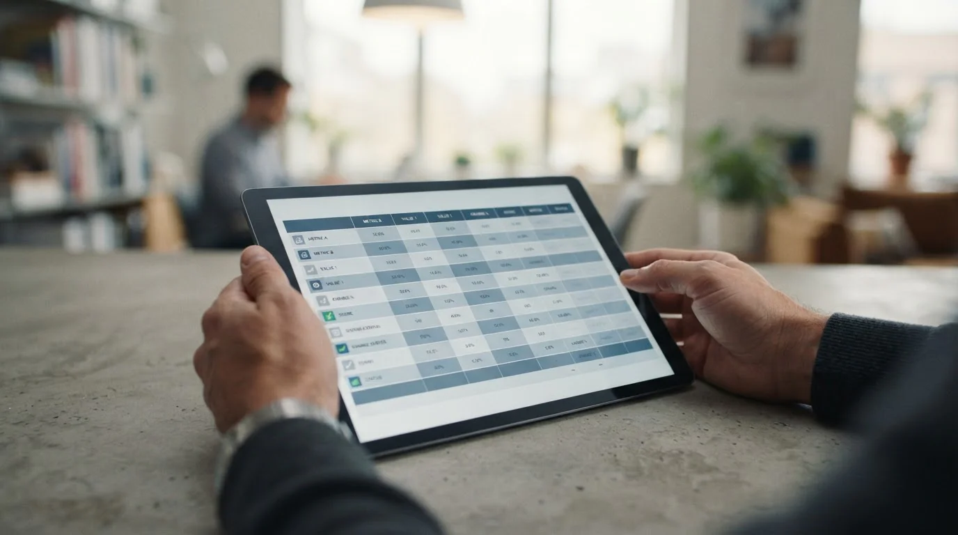 Vergleichstabelle auf Tablet-Bildschirm zur Analyse verschiedener Wettanbieter