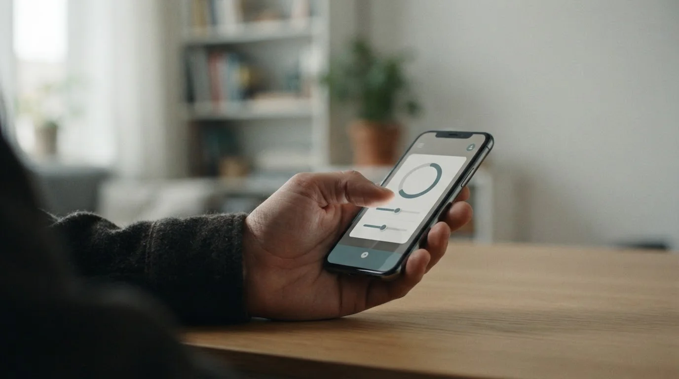 Hand setzt digitale Limits auf Smartphone-Interface