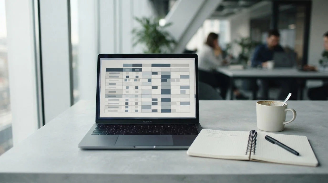 Arbeitsplatz mit Laptop und Notizen beim Vergleich von Wettanbieter-Konditionen