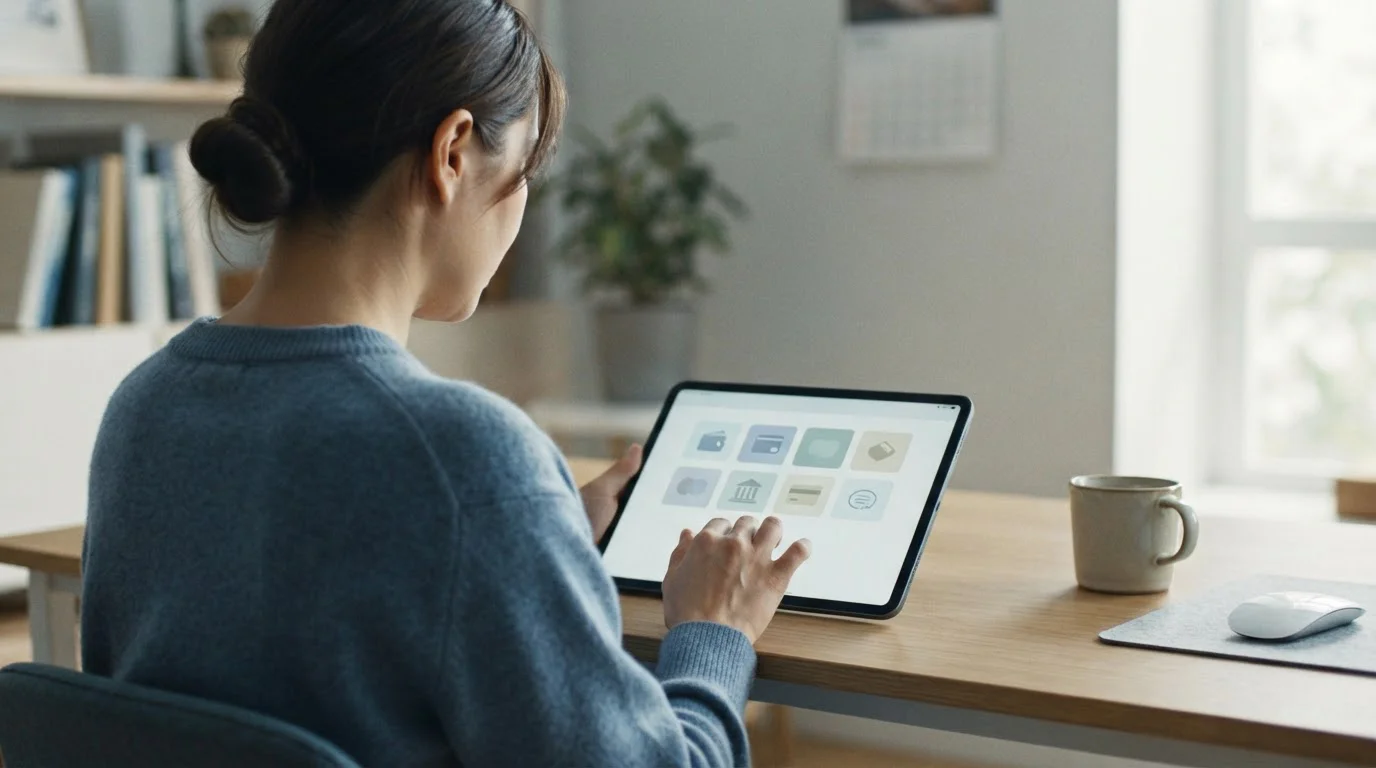 Auswahl verschiedener Online-Zahlungsoptionen auf einem Tablet
